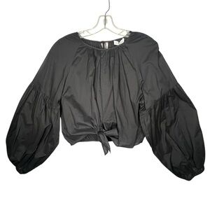 New Gianni Bini Long Balloon Sleeve Crop Elegant Black Women's Top Sz M  Witchy